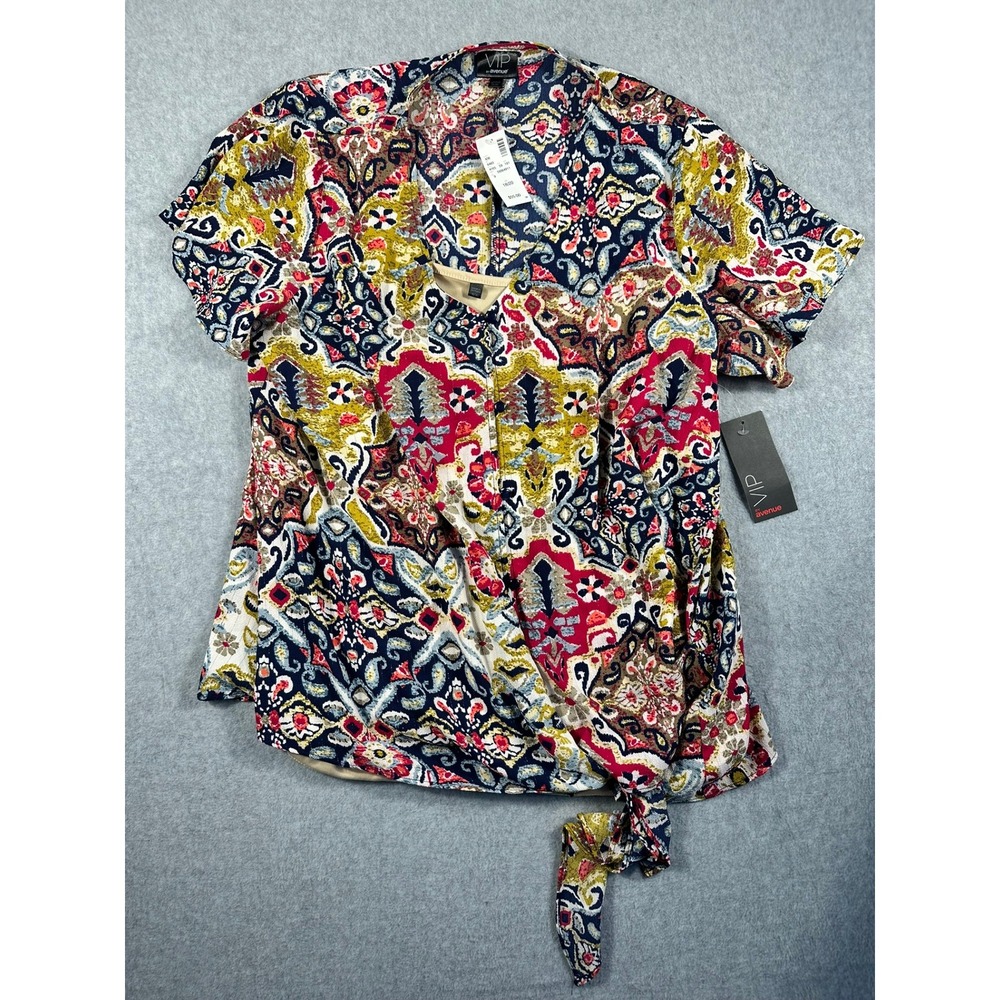 VIP by Avenue Womens Plus Size 18/20 Paisley Floral Side Tie Blouse NWT